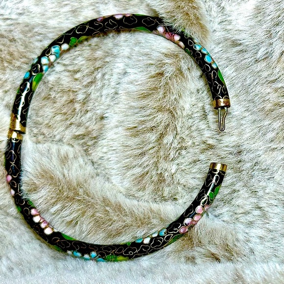 Vintage Cloisonné Enamel Hinged Bangle - Picture 3 of 5